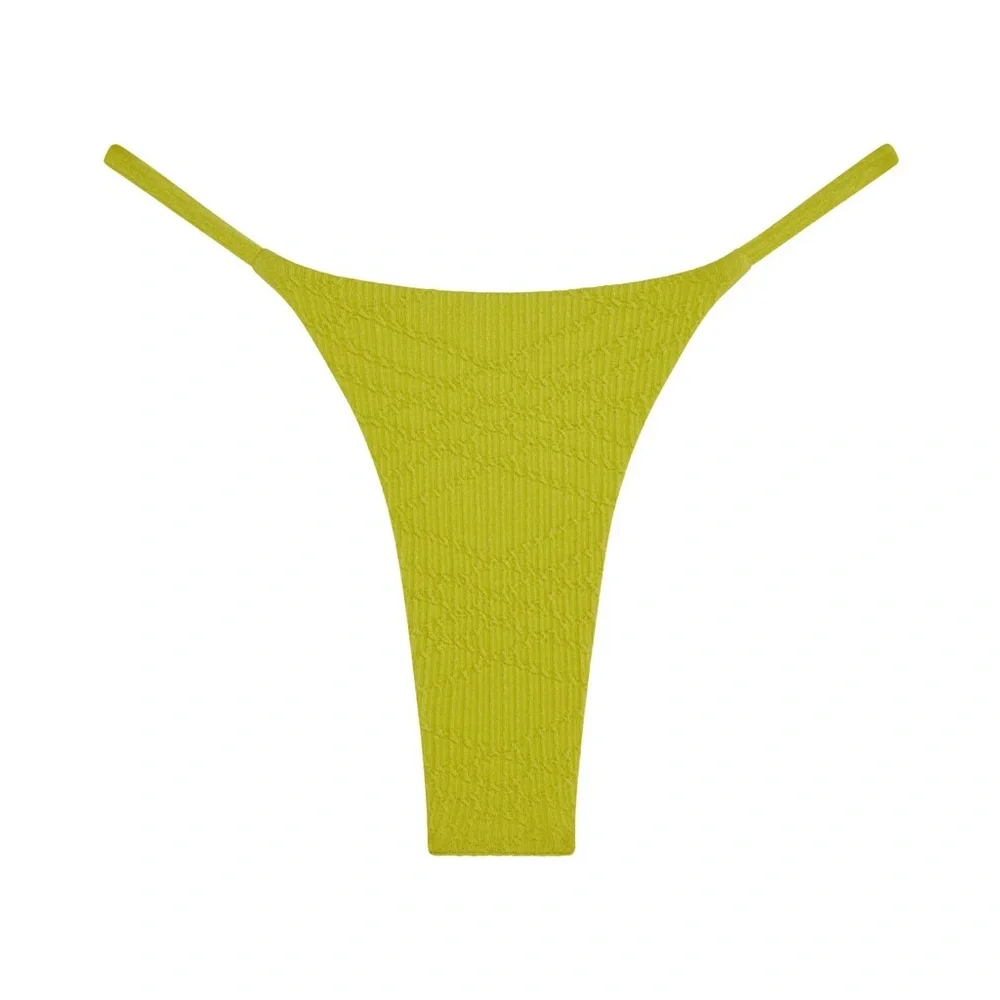 NEW Monday Swimwear BRAZIL THONG BOTTOM - CHARTREUSE SUMMER PLAID Bikini P XS